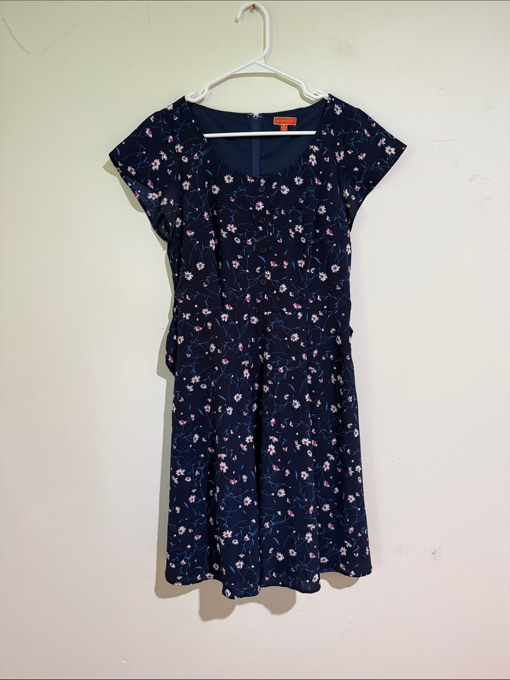 ModCloth Navy Floral Fit-and-Flare Midi Dress Medium